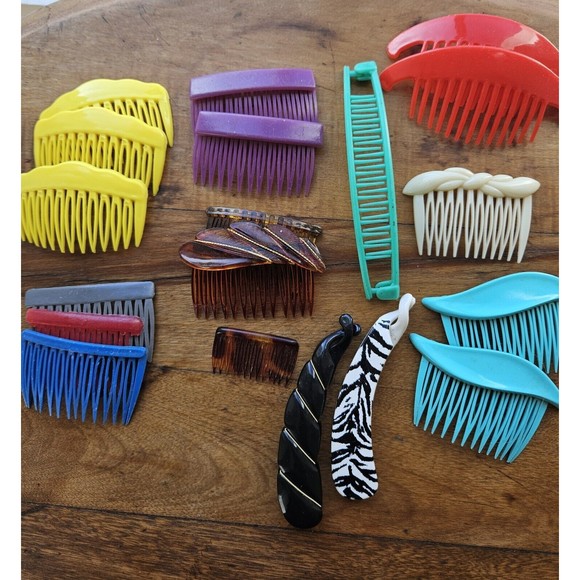 Vintage 1980s lot of 19 Hair Accessories Side Clips Banana Clips - Picture 7 of 7